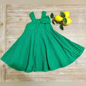 Mayoral Dress Emerald Green Cotton Eyelet Trapeze size 7 EUC